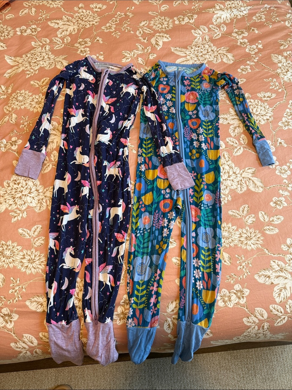 Little Sleepies Navy Unicorn & Teal Floral Zip One-Piece Footies